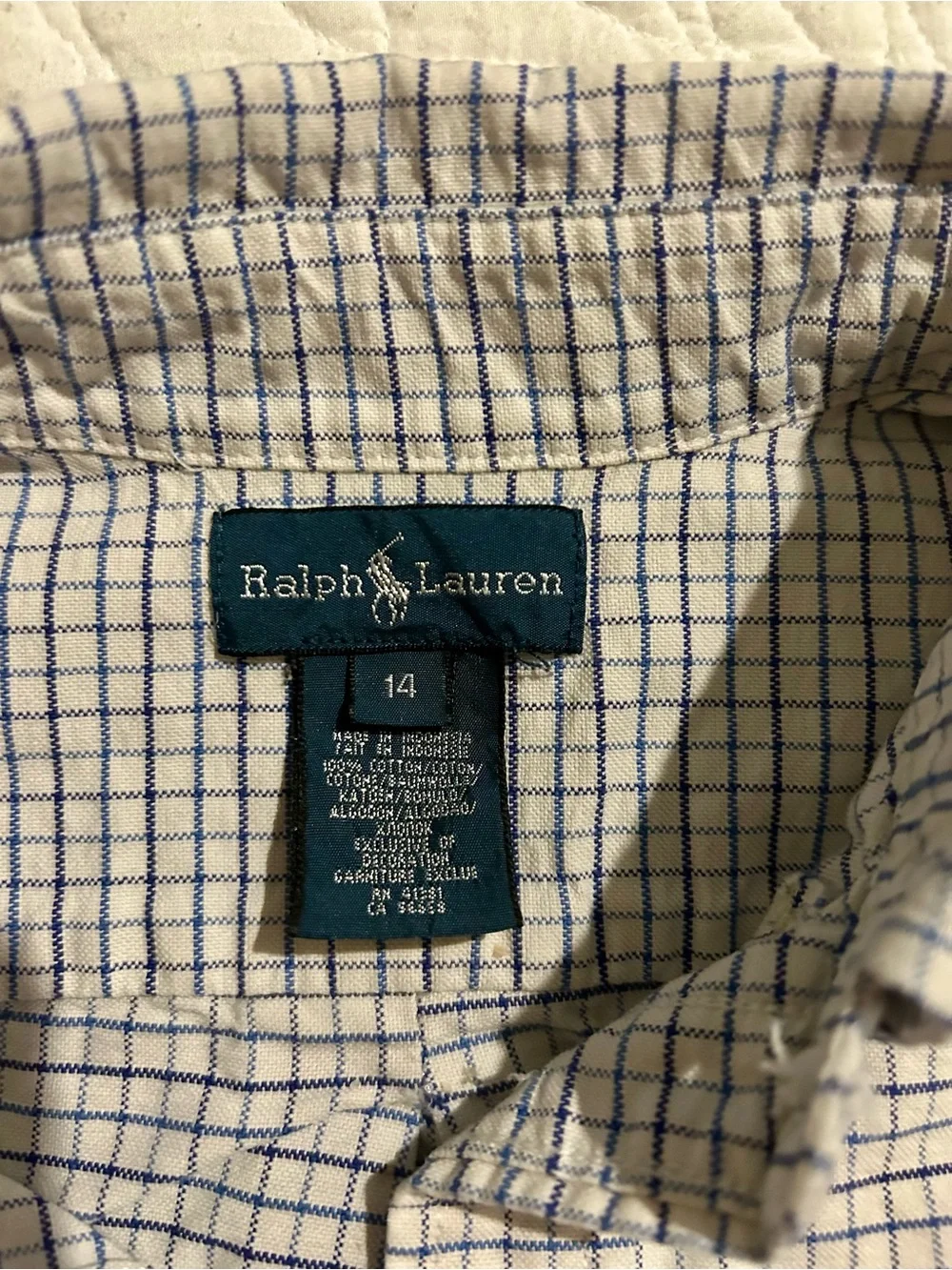 Ralph Lauren Boy’s size 14 White/Blue Check Button-Down Shirt